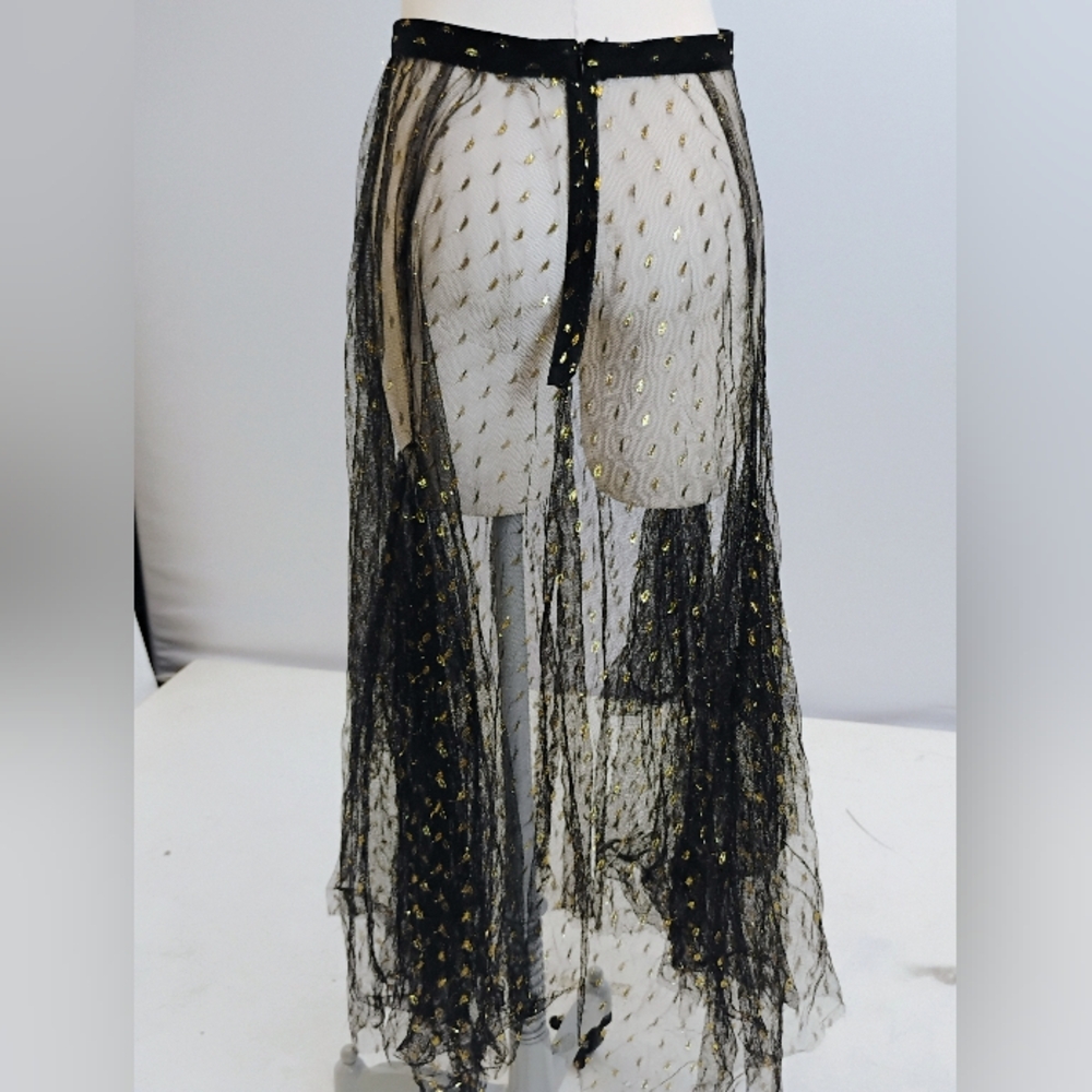 Sheer Black Maxi Skirt with Gold Accent